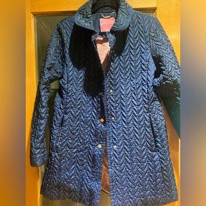 Kate Spade, New York navy blue jacket snap a buttons zip up pockets.